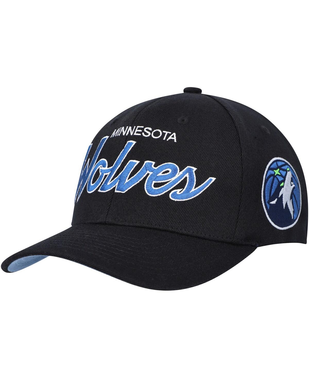 Mitchell & Ness Men's  Black Minnesota Timberwolves Hardwood Classics Script 2.0 Snapback Hat In Black