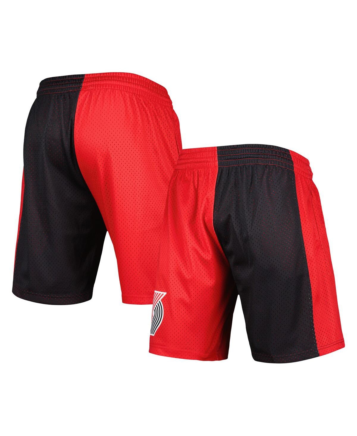 Men's Mitchell & Ness Black, Red Portland Trail Blazers Hardwood Classics 1996 Split Swingman Shorts - Black, Red