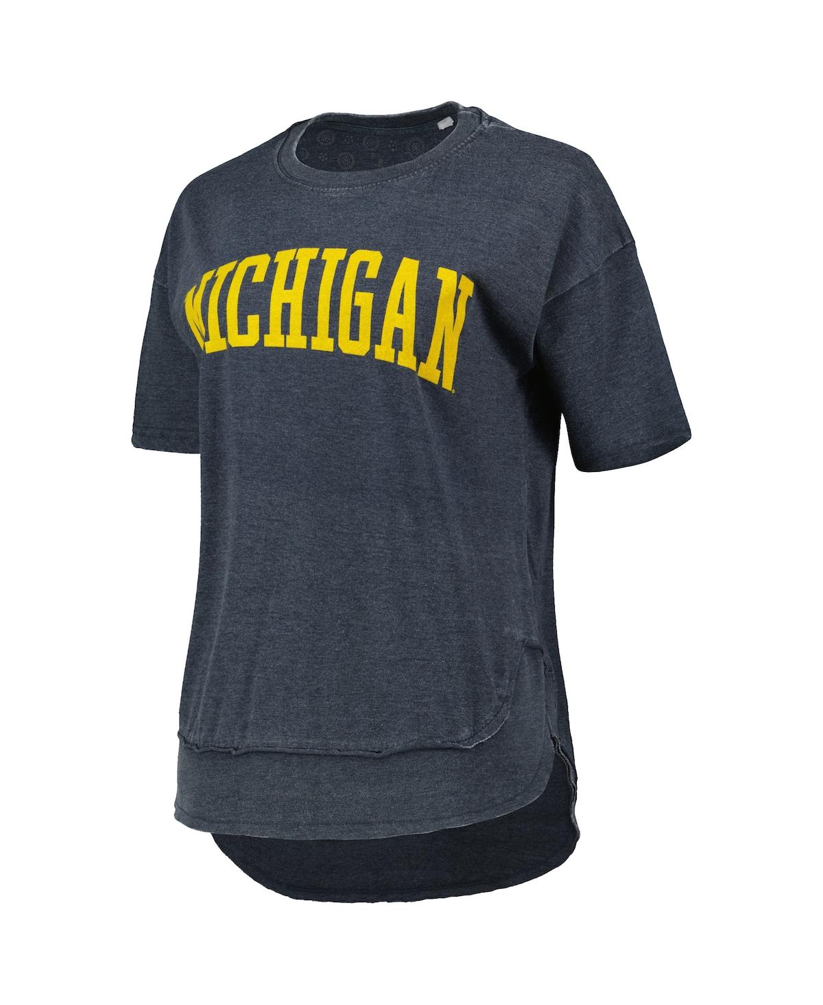 PRESSBOX WOMEN'S PRESSBOX HEATHERED NAVY MICHIGAN WOLVERINES ARCH PONCHO T-SHIRT 