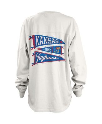 Women's White Kansas Jayhawks Pennant Stack Oversized Long Sleeve T-shirt