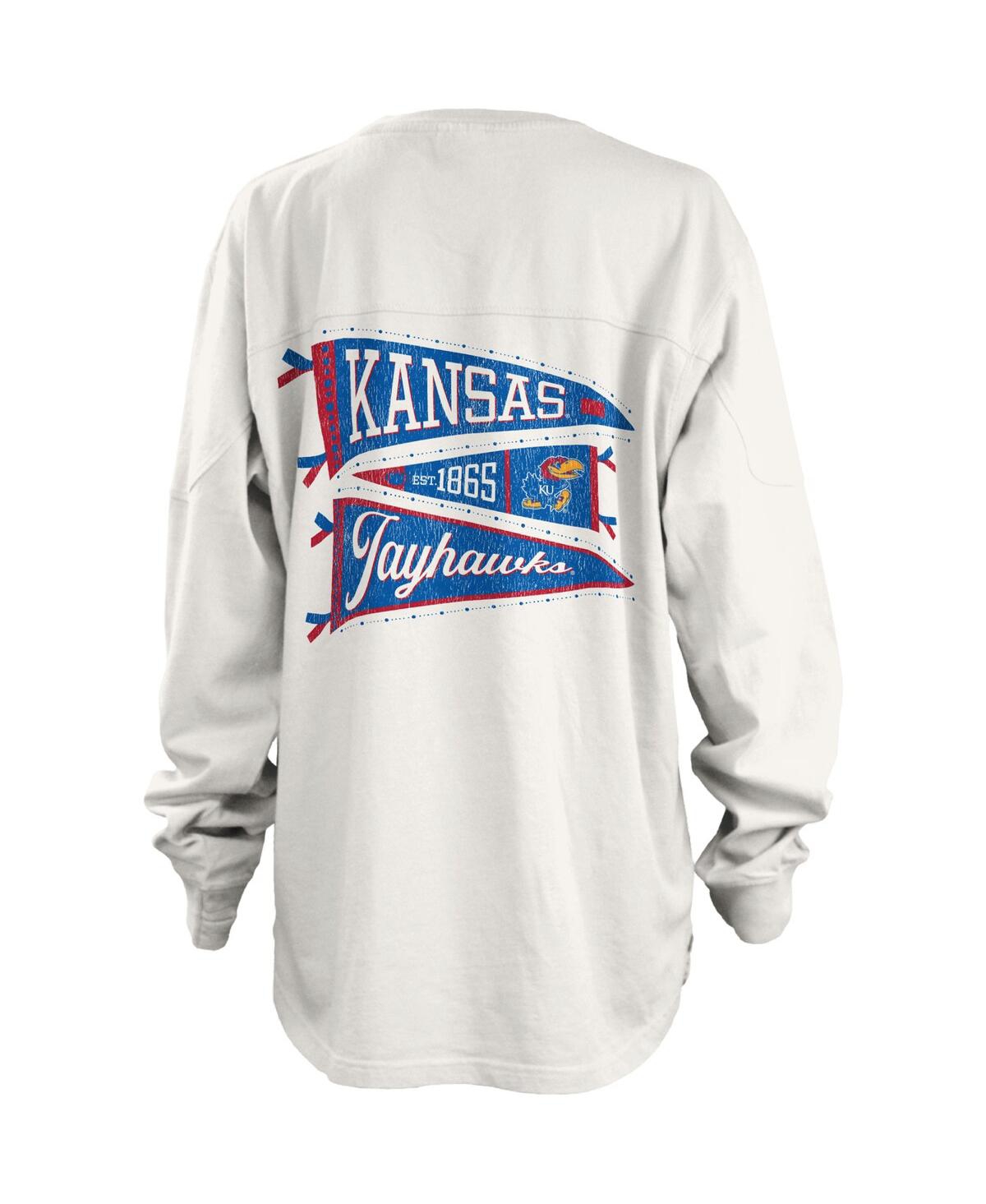 Shop Pressbox Women's  White Kansas Jayhawks Pennant Stack Oversized Long Sleeve T-shirt