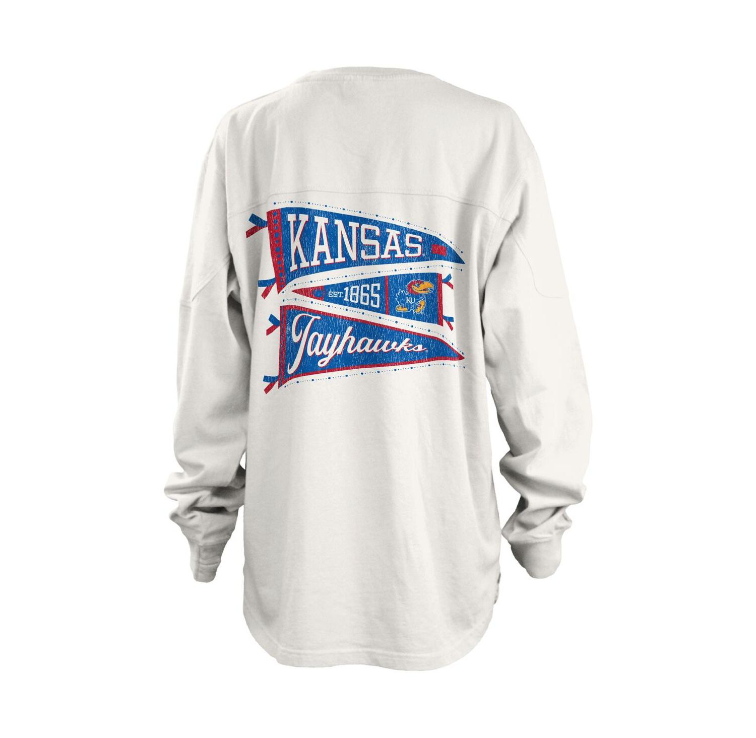 Women's White Kansas Jayhawks Pennant Stack Oversized Long Sleeve T-shirt