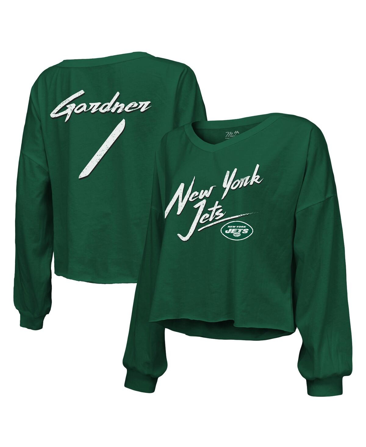 Majestic Women's  Threads Sauce Gardner Green New York Jets Name And Number Off-shoulder Script Cropp