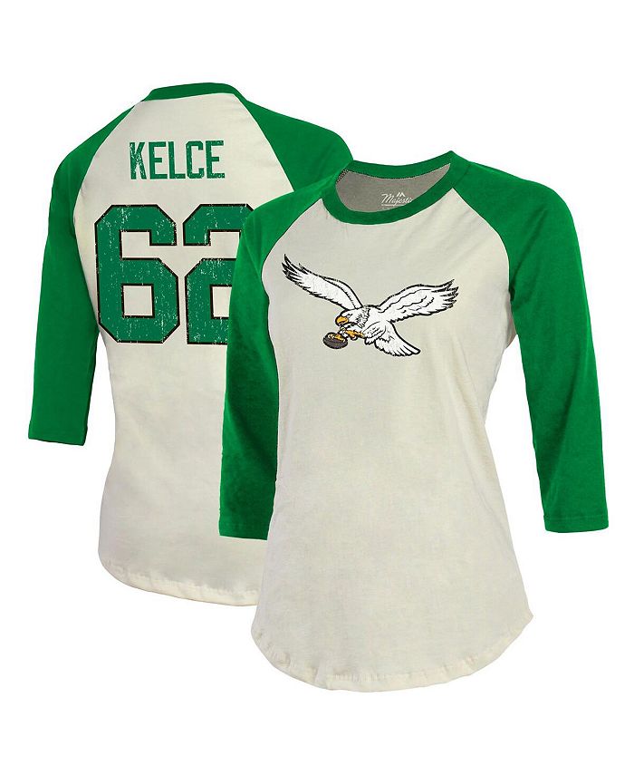Majestic Women\'s Threads Jason Kelce Cream, Kelly Green Philadelphia Eagles  Alternate Player Name and Number Raglan 3/4-Sleeve T-shirt - Macy\'s