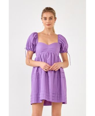 Women's Pleated Detail Puff Sleeve Mini Dress