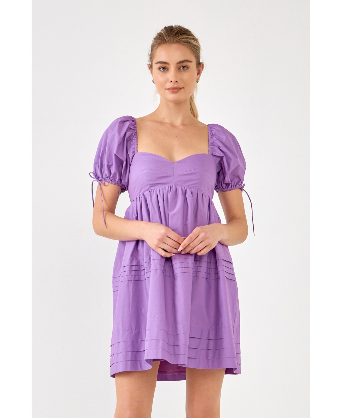 English Factory Women's Pleated Detail Puff Sleeve Mini Dress