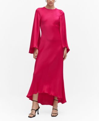 MANGO Women's Flared-Sleeve Satin Dress - Macy's