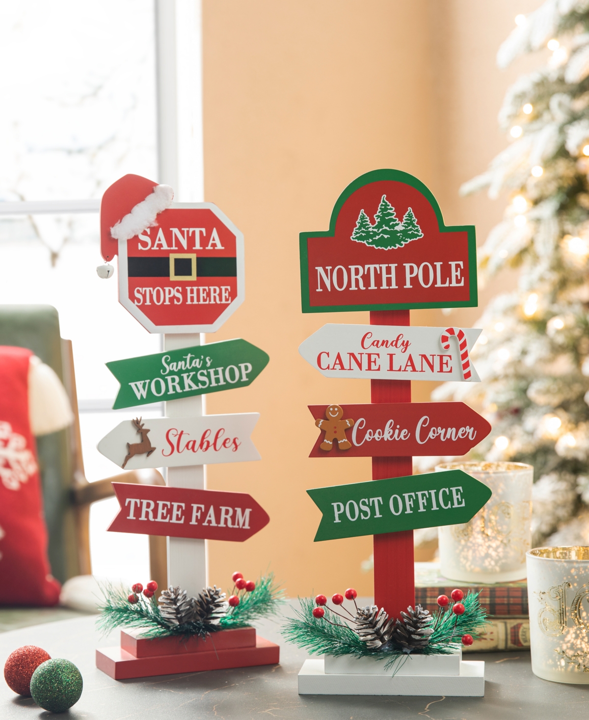 Glitzhome 16.5" H Set Of 2 Christmas Wooden Sign Table Decor In Multi