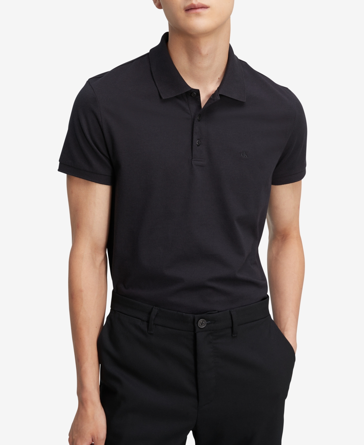 Calvin Klein Men's Regular-fit Smooth Cotton Monogram Logo Polo Shirt In Black Beauty