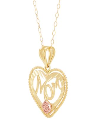 Mom Heart 18" Pendant Necklace in 10k Gold & 10k Rose Gold