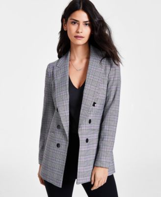 Bar III - Women's Plaid-Print Open-Front Long-Sleeve Blazer