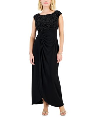 Connected - Petite Round-Neck Short-Sleeve Embellished Dress