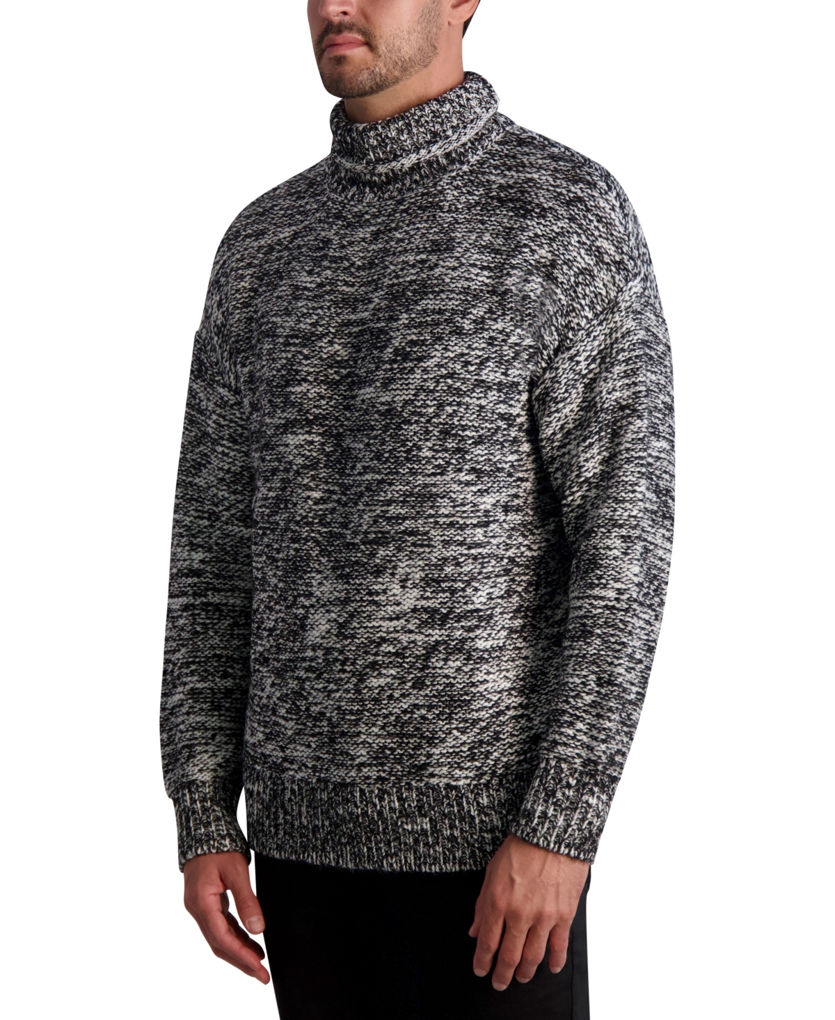 White Label Men's Oversized Marled Turtleneck Sweater - Black/white