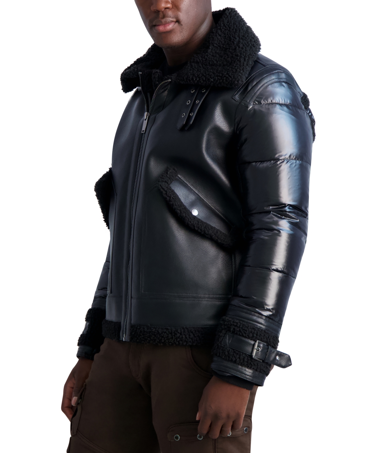 Karl Lagerfeld Paris Men s Faux Shearling Fabric Blocked Jacket Smart Closet