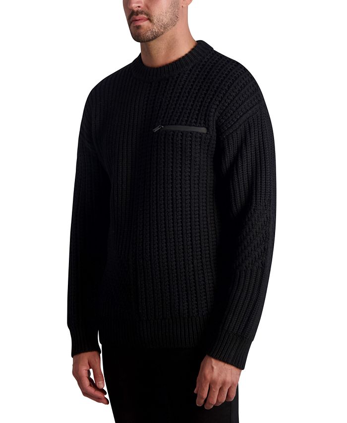KARL LAGERFELD PARIS Men's Wool Mixed-Stitch Zip-Pocket Sweater - Macy's