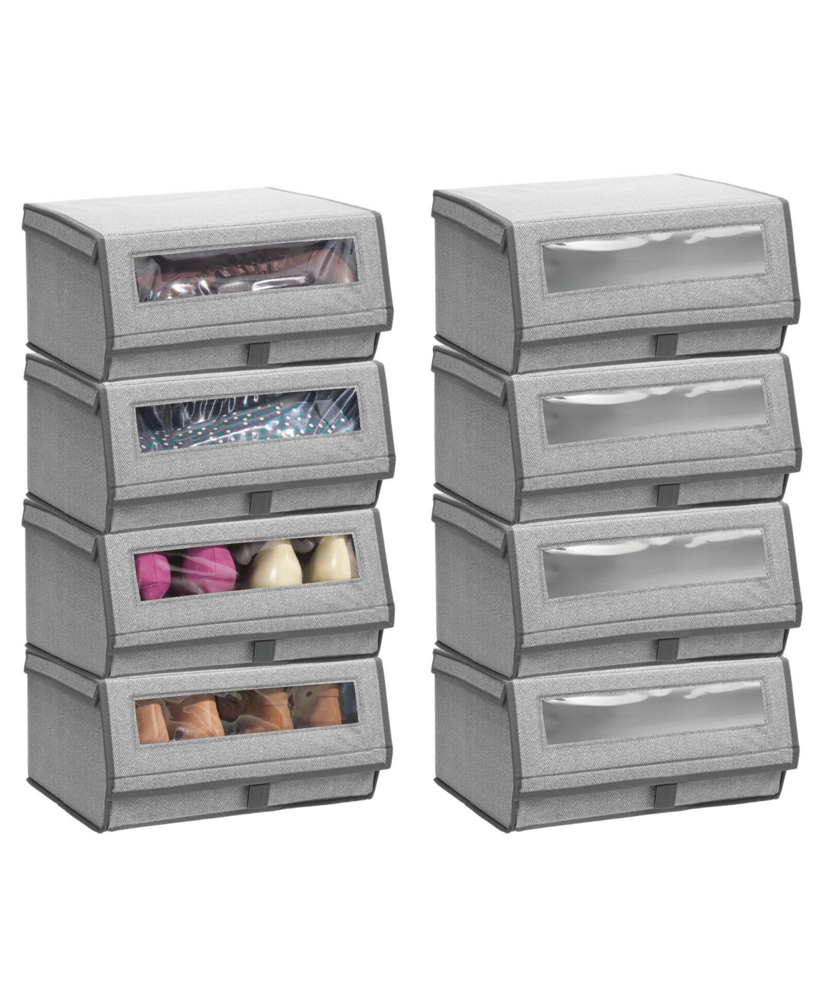 Large Fabric Closet Shoe Storage Box, 8 Pack, Gray Herringbone - Gray herringbone