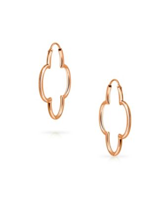Simple Large Thin Tube Endless Clover Flower Shaped Hoop Earrings Rose Gold Sterling Silver 1.5 Inch