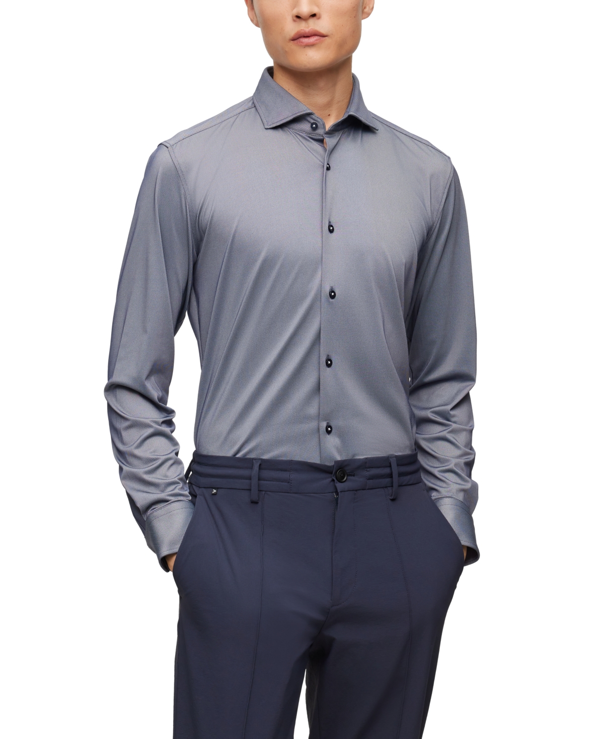 Hugo Boss Boss By  Men's Structured Performance-stretch Slim-fit Shirt In Open Gray