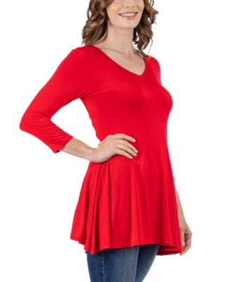 Women's Three Quarter Sleeve V-neck Tunic Top