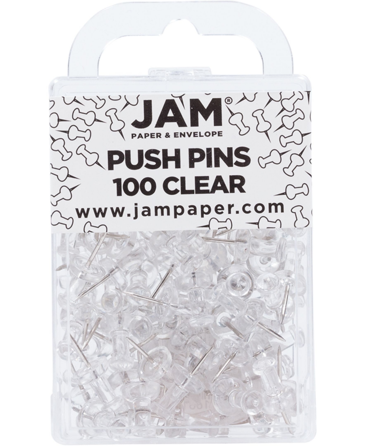 Jam Paper Colorful Push Pins In Clear