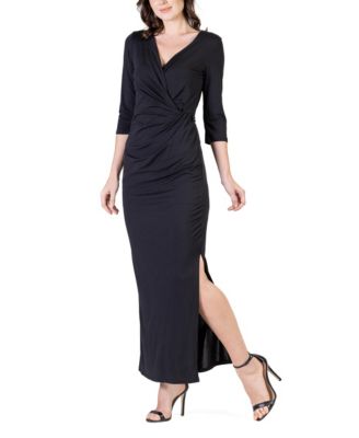 Women's Fitted V-neck Side Slit Maxi Dress
