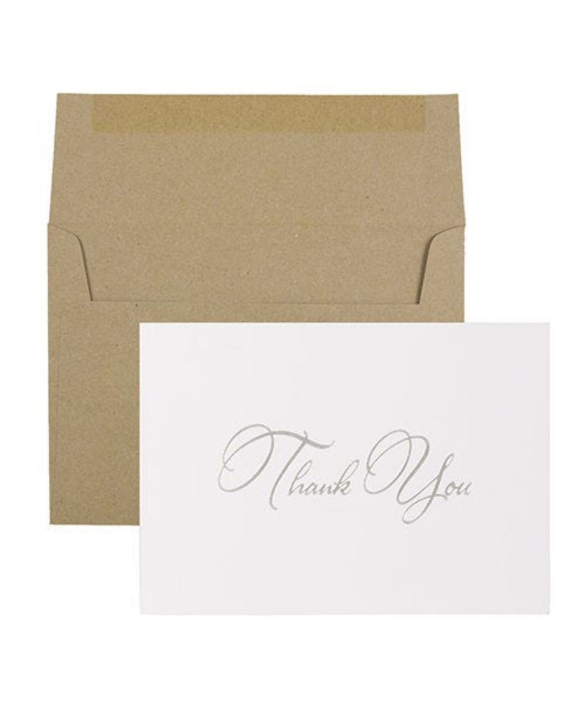 Thank You Card Sets - Silver-Tone Script Cards with Kraft Envelopes - 25 Cards and Envelopes - Silver Foil