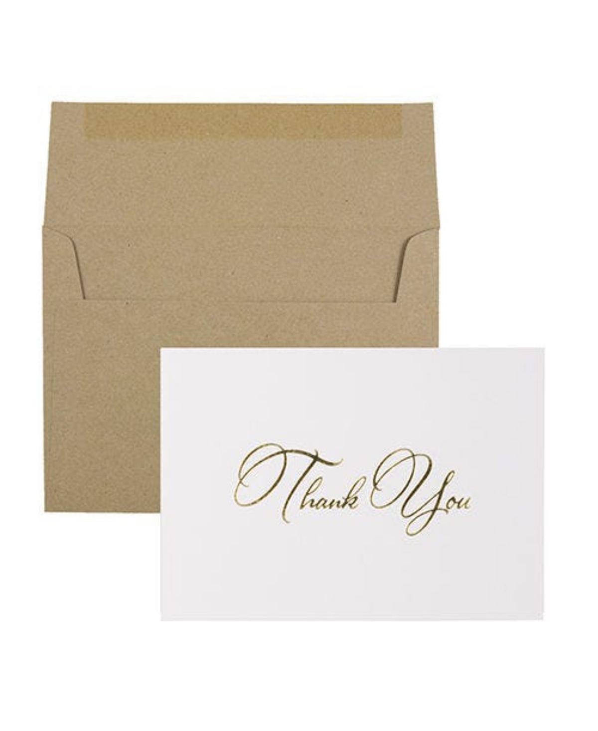 Thank You Card Sets - 25 Cards and Envelopes - Gold Script Cards Brown Kraft Envelopes