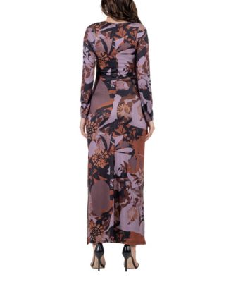 Women's Floral Print Long Sleeve Side Slit Maxi Dress