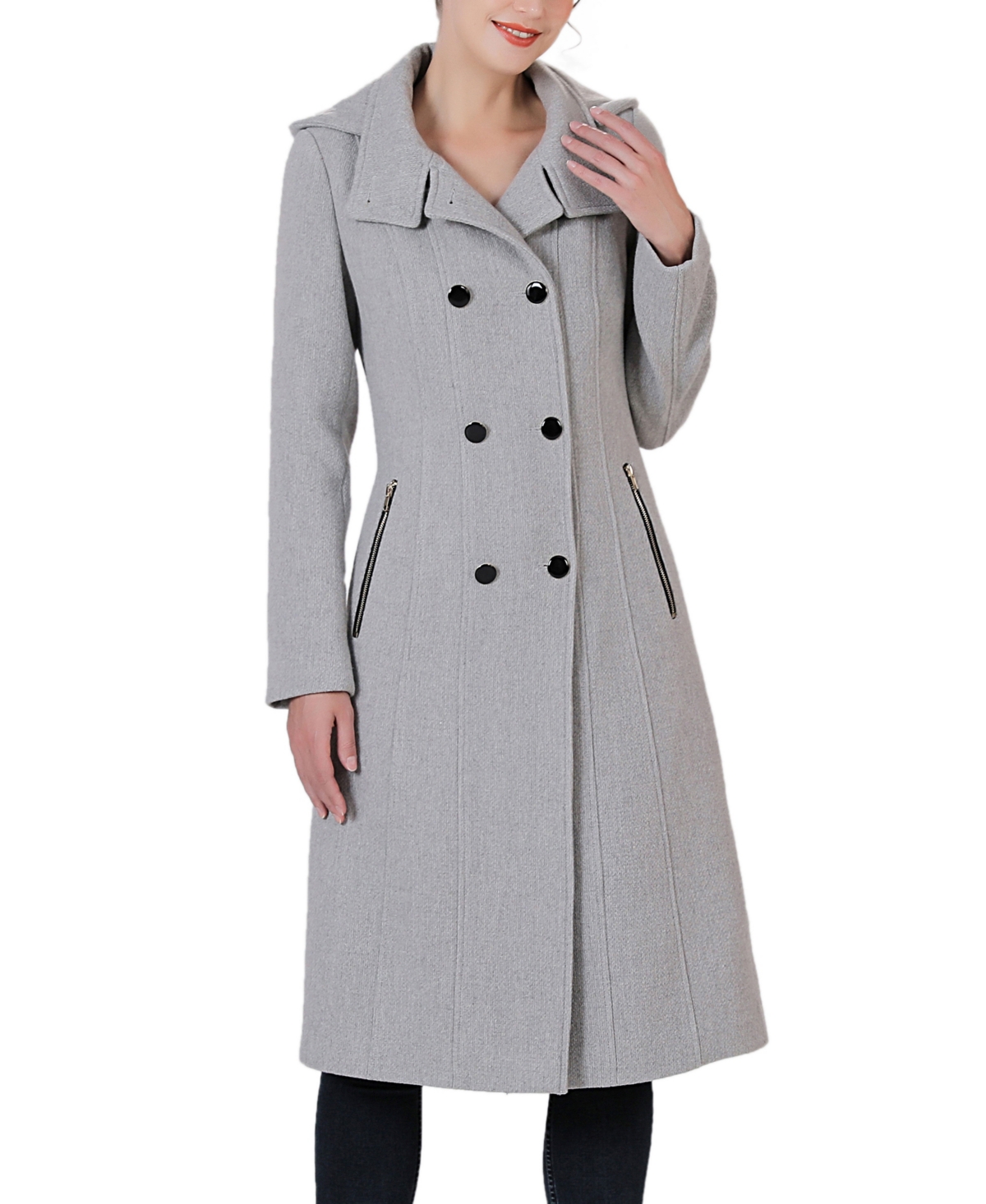 Kimi & Kai Women's Mary Hooded Stand Collar Boucle Wool Coat In Gray