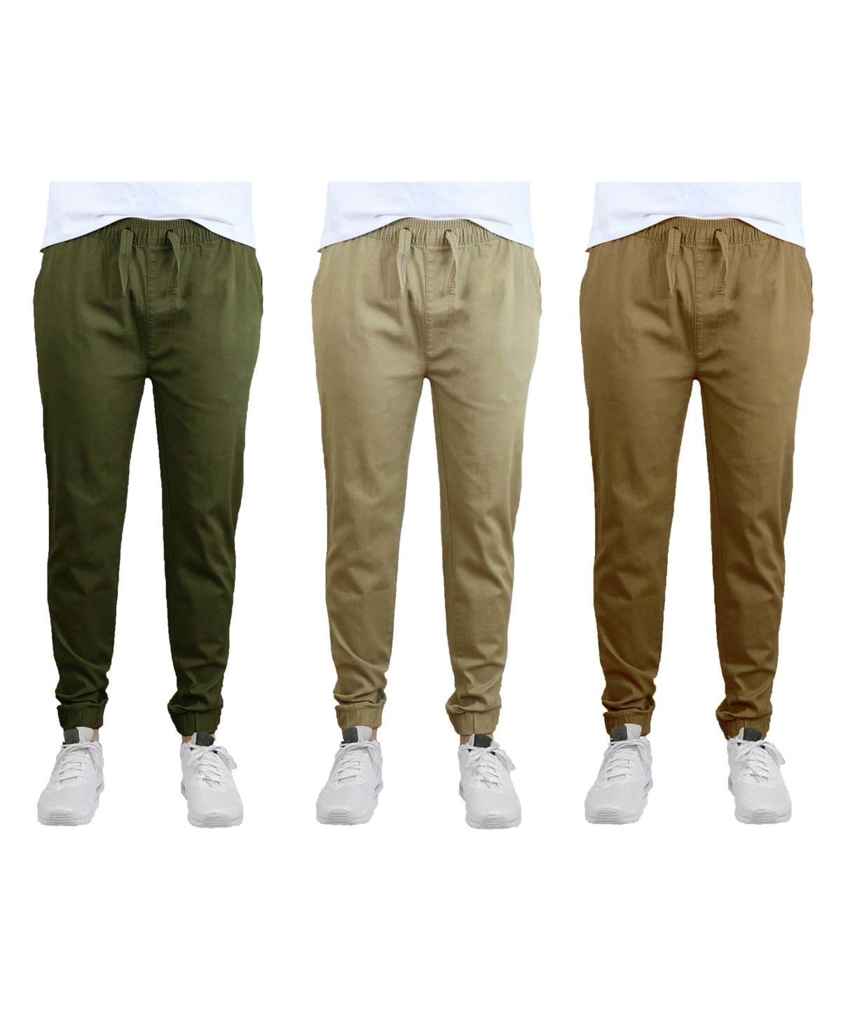 Shop Galaxy By Harvic Men's Slim Fit Basic Stretch Twill Joggers, Pack Of 3 In Olive,khaki And Timber