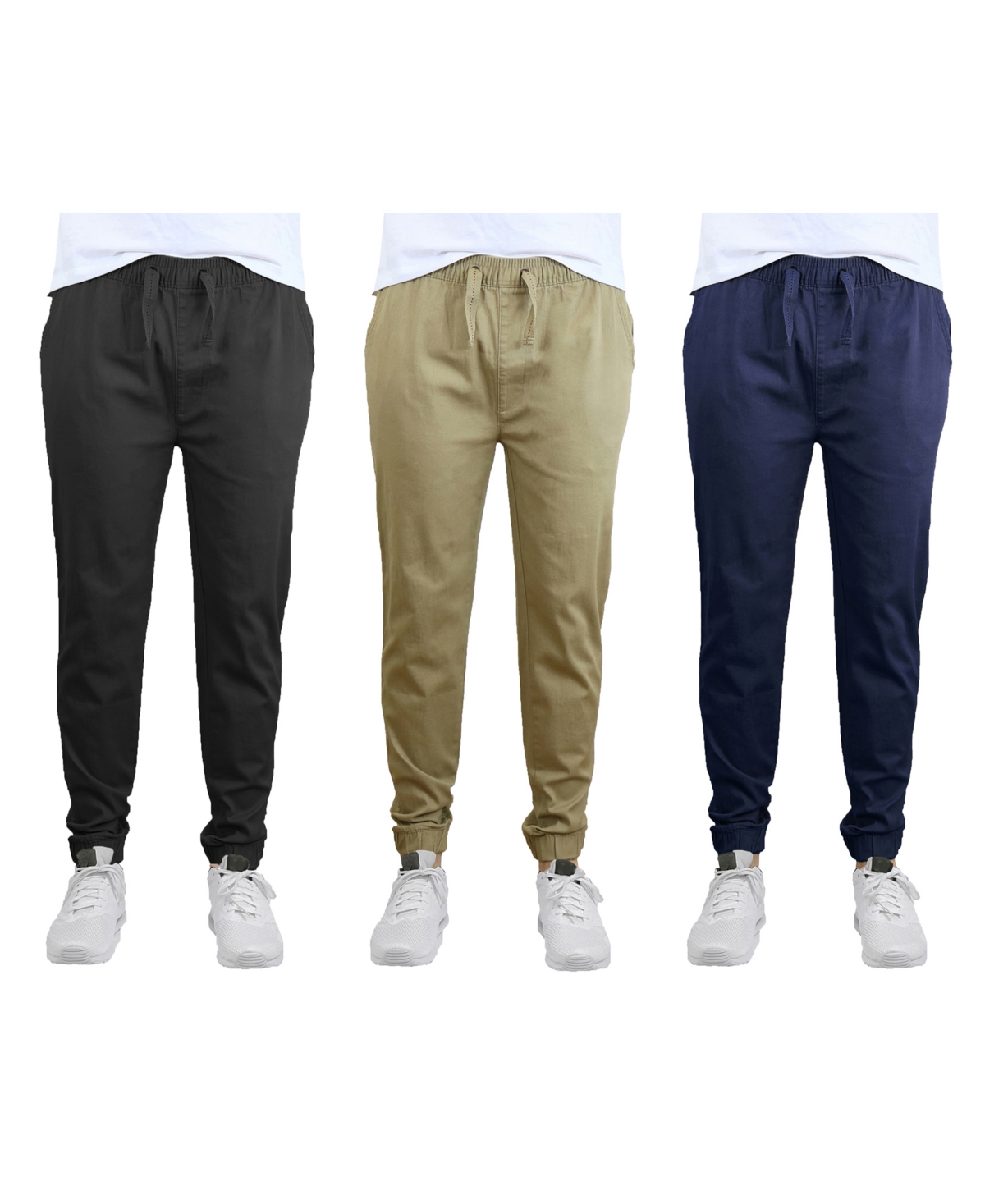 Shop Galaxy By Harvic Men's Slim Fit Basic Stretch Twill Joggers, Pack Of 3 In Black,khaki And Navy