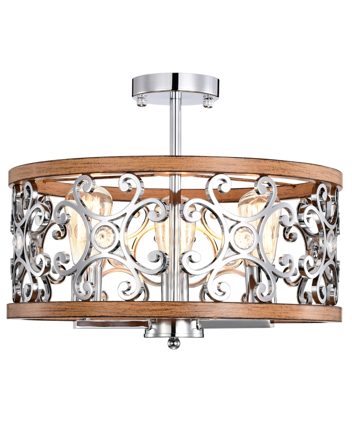 Home Accessories Sanne 18" Indoor Finish Semi-flush Mount Ceiling Light With Light Kit In Chrome And Faux Wood Grain