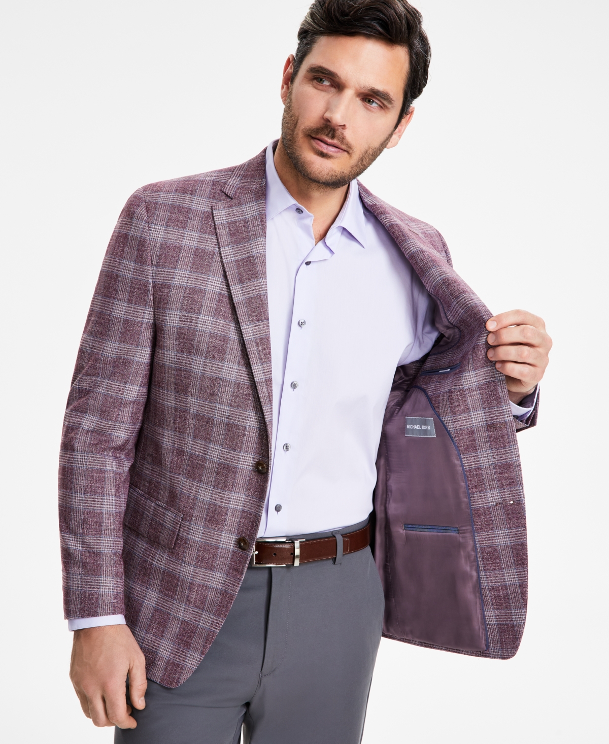 Michael Kors Men's Classic-Fit Berry Plaid Sport Coat