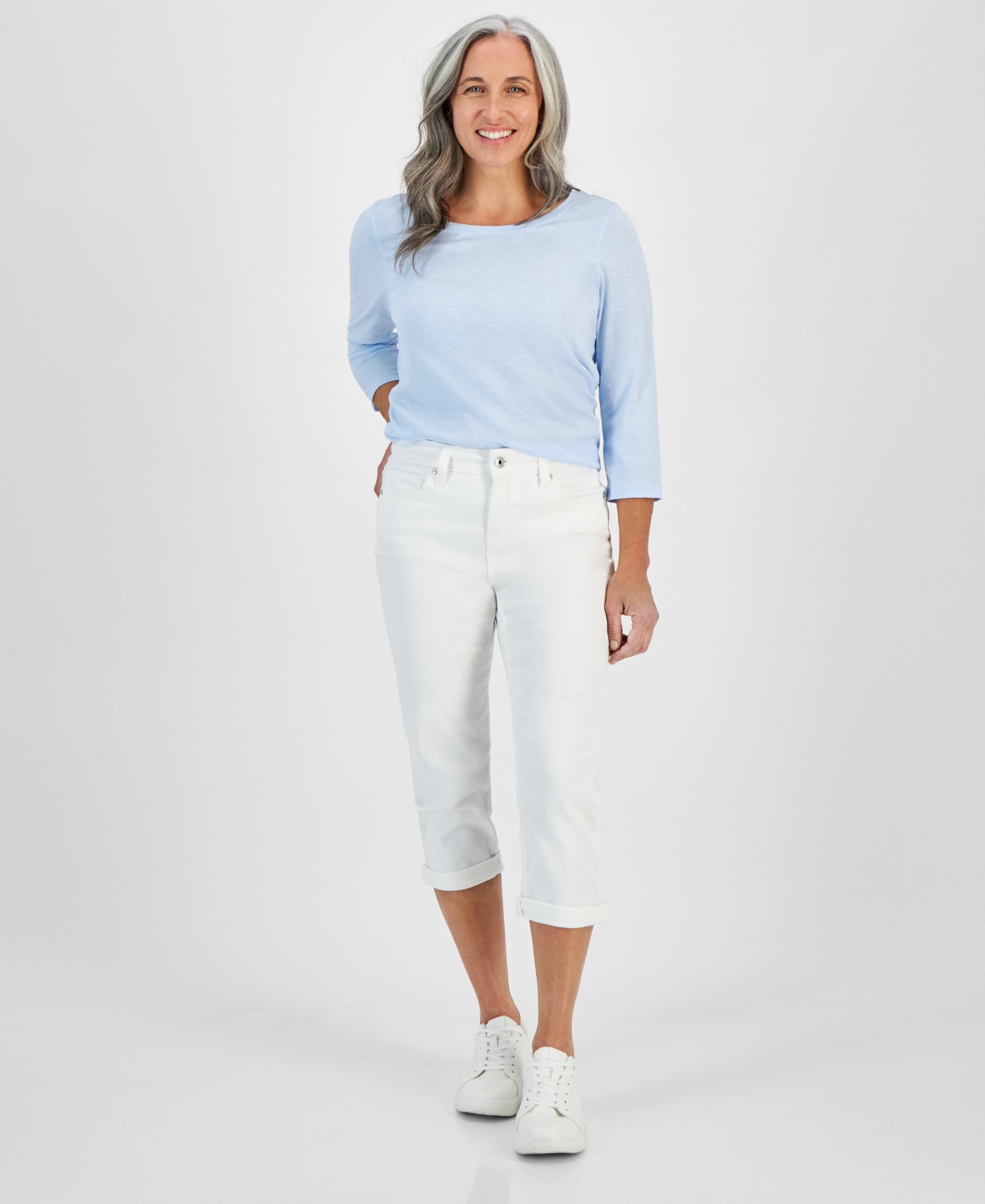 Style & Co Petite Mid-rise Curvy Roll-cuff Capri Jeans, Created For Macy's
