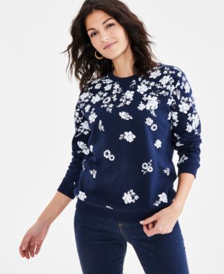 Petite Raining Flower Printed Long-Sleeve Sweatshirt, Created for Macy's