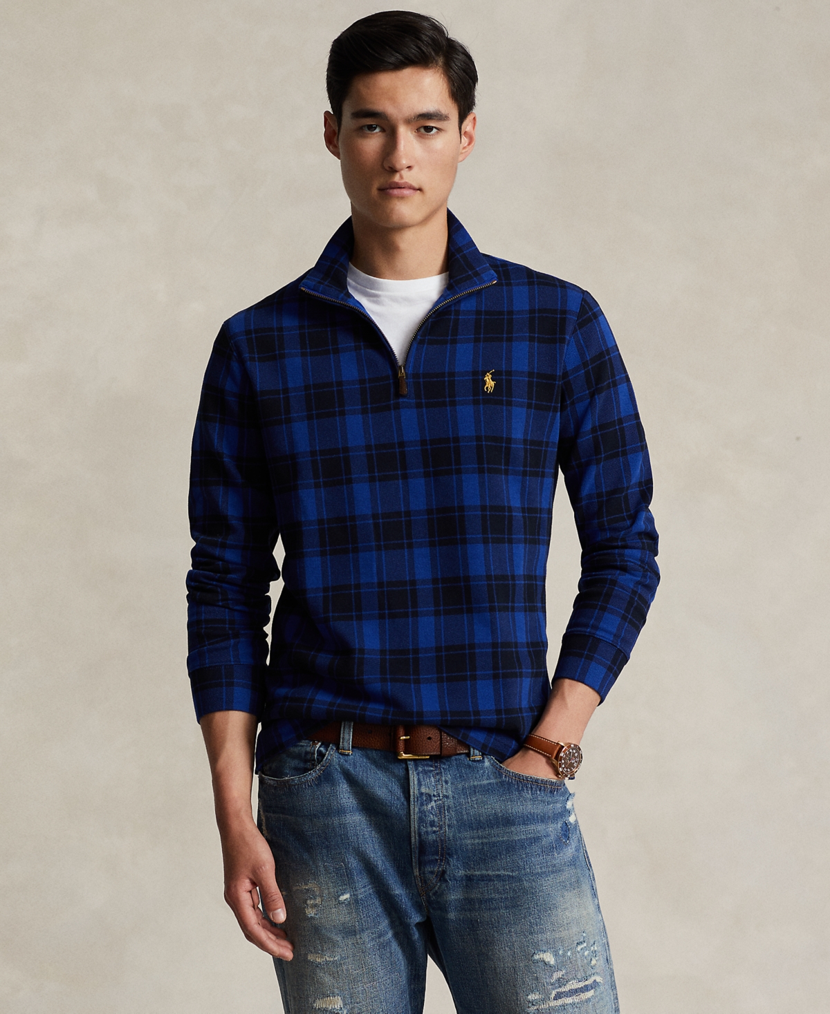 Polo Ralph Lauren Men s Plaid Estate rib Pullover In Holiday Check Sistine Blue ModeSens