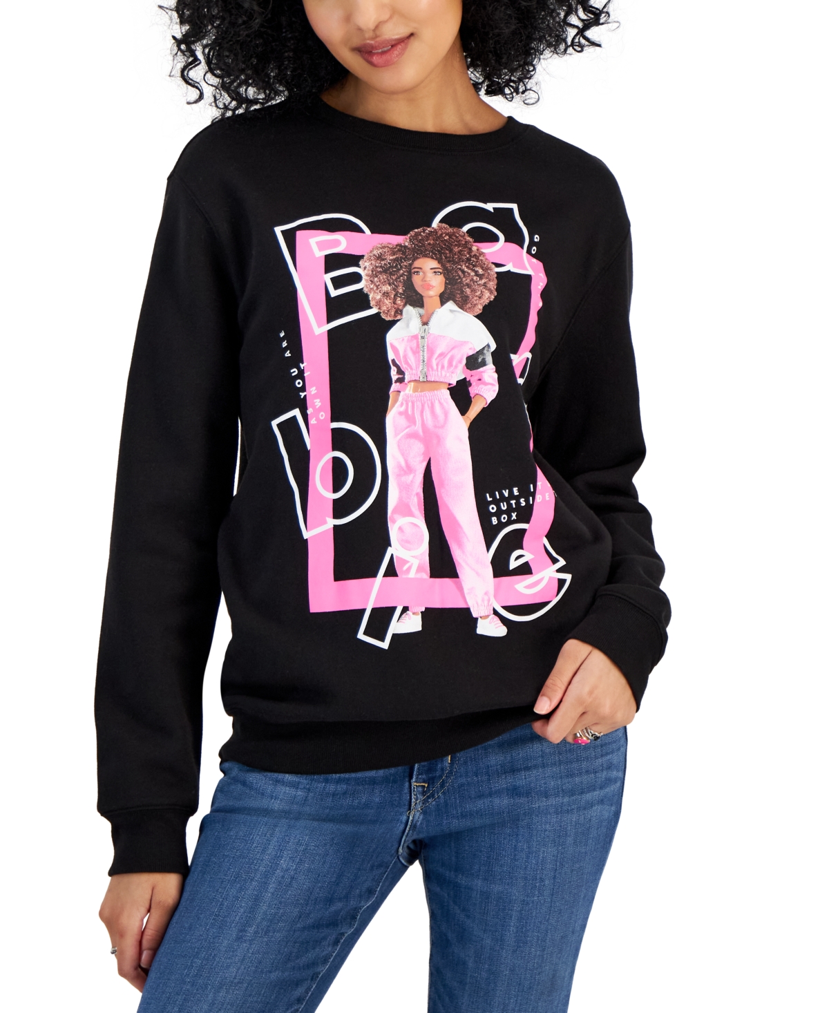Juniors' Barbie Crewneck Sweatshirt - Black