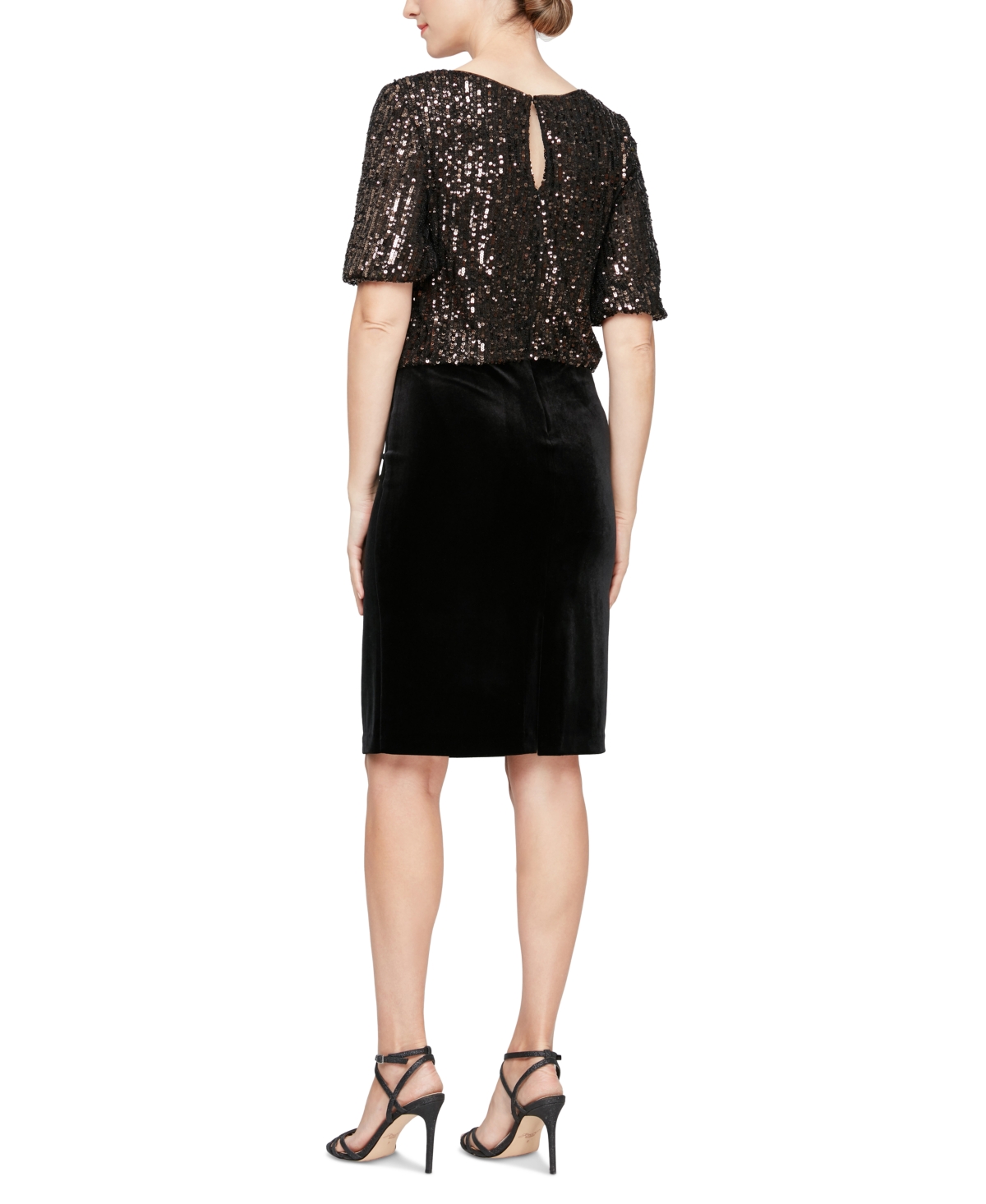 Shop Alex Evenings Women's Sequin-top Velvet-skirt Dress In Black,bronze