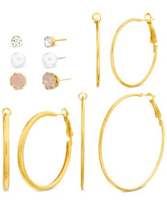 kensie Gold Tone 6 Pc. Set Mixed Stone Stud Hoop Earrings Macy s