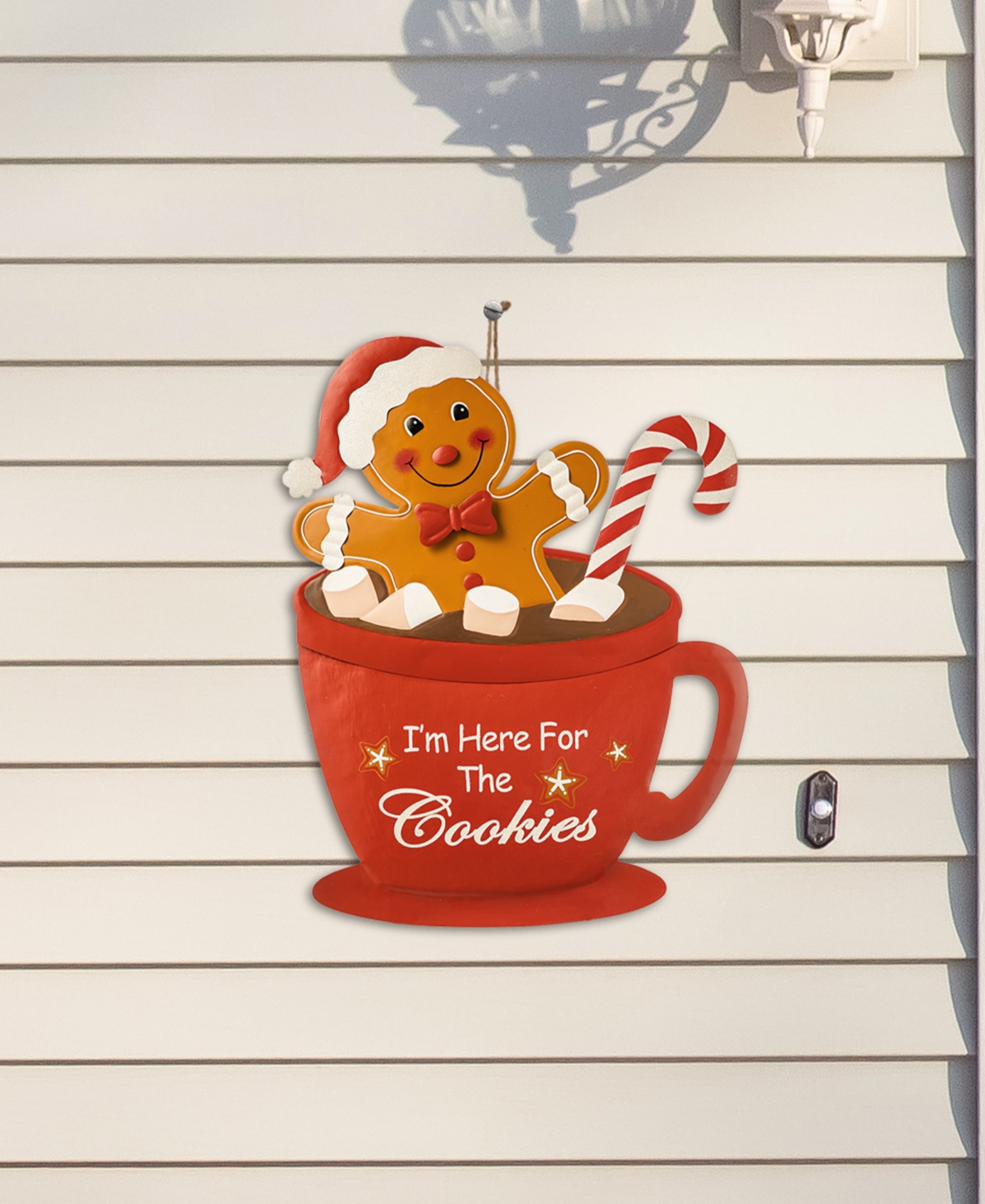 Glitzhome H Metal Gingerbread Man in Coffee Mug Yard Stake