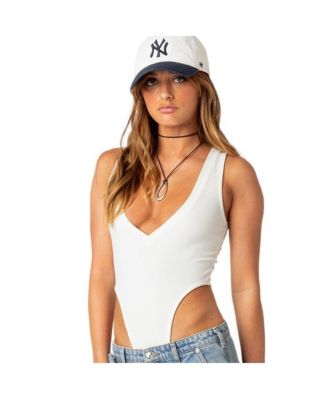 Edikted High cut ribbed V neck bodysuit - Macy's