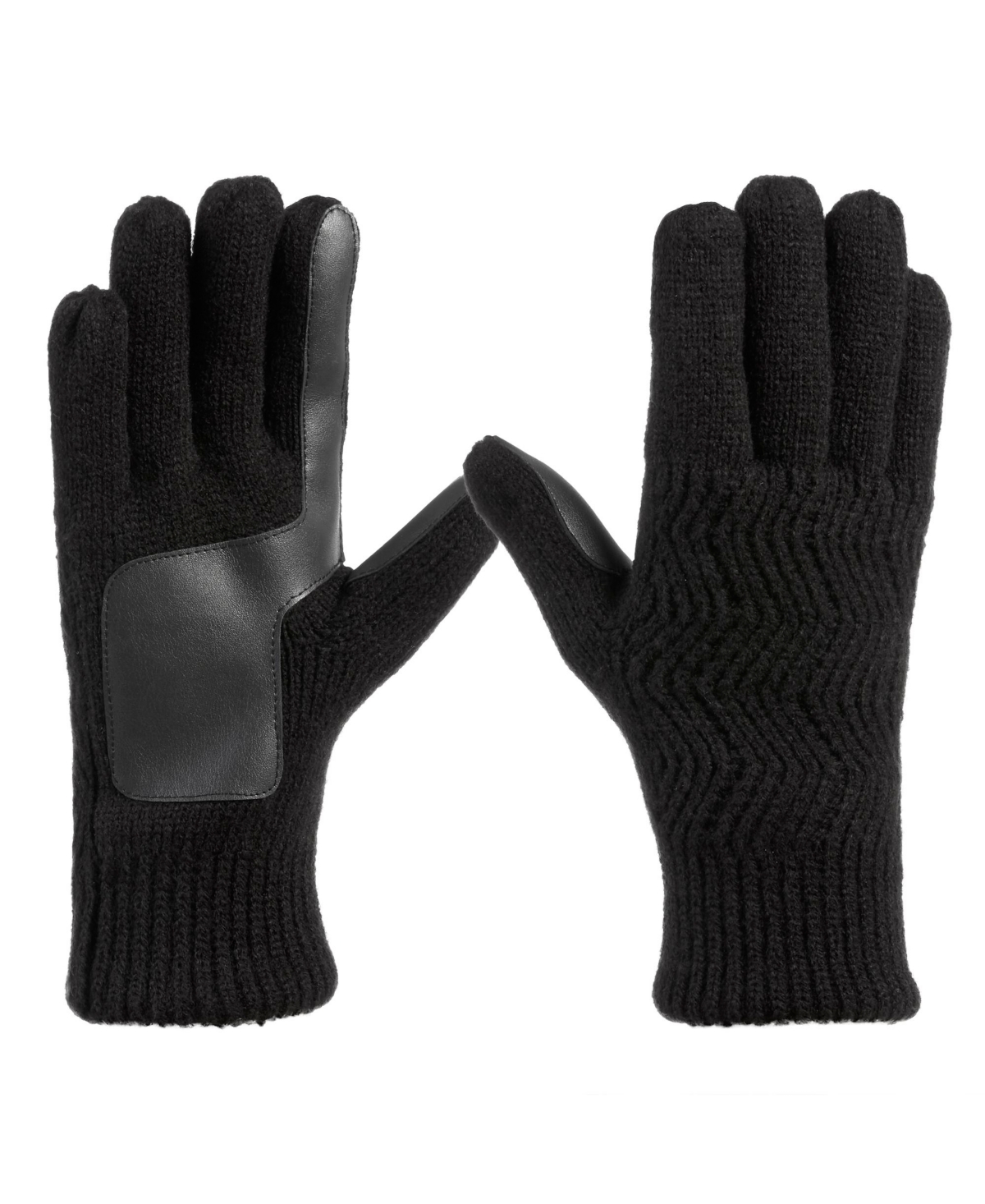 Isotoner Signature Men's Lined Water Repellent Chevron Knit Touchscreen Gloves In Black