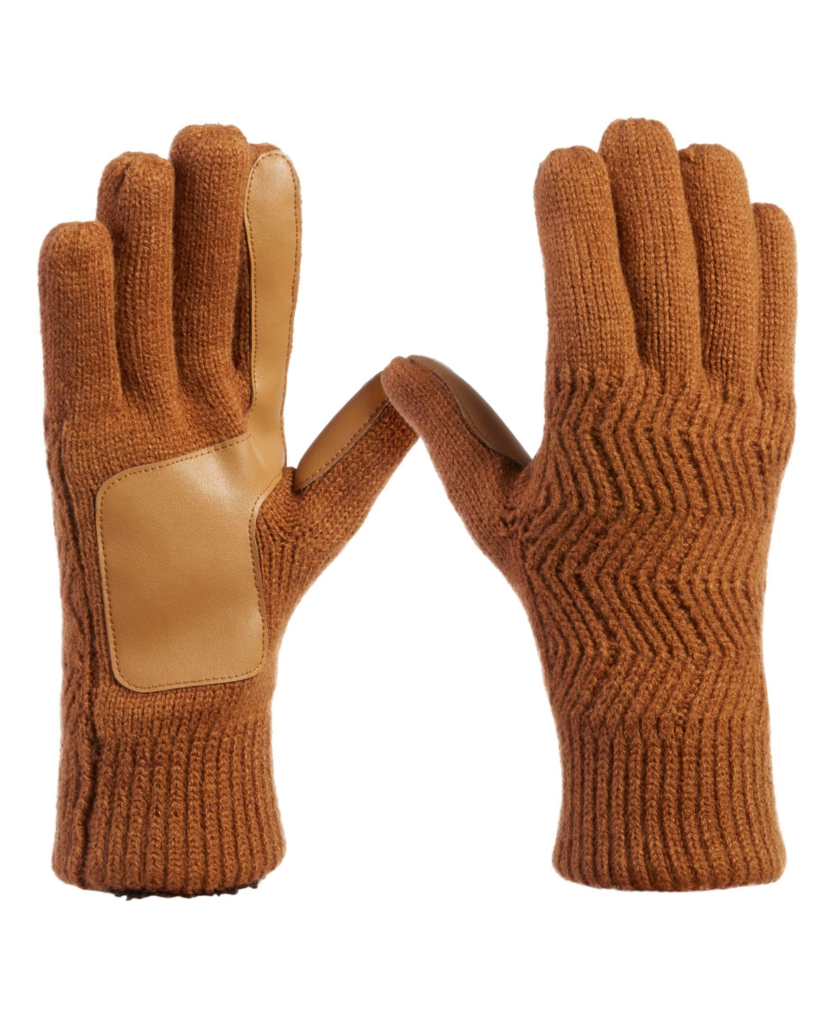 Isotoner Signature Men's Lined Water Repellent Chevron Knit Touchscreen Gloves In Cognac