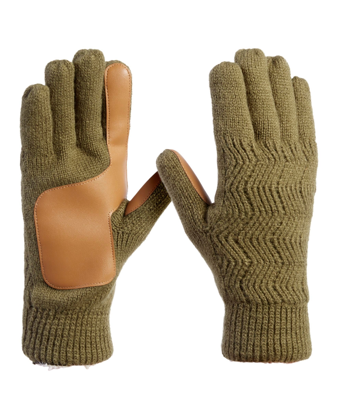 Isotoner Signature Men's Lined Water Repellent Chevron Knit Touchscreen Gloves In Olive