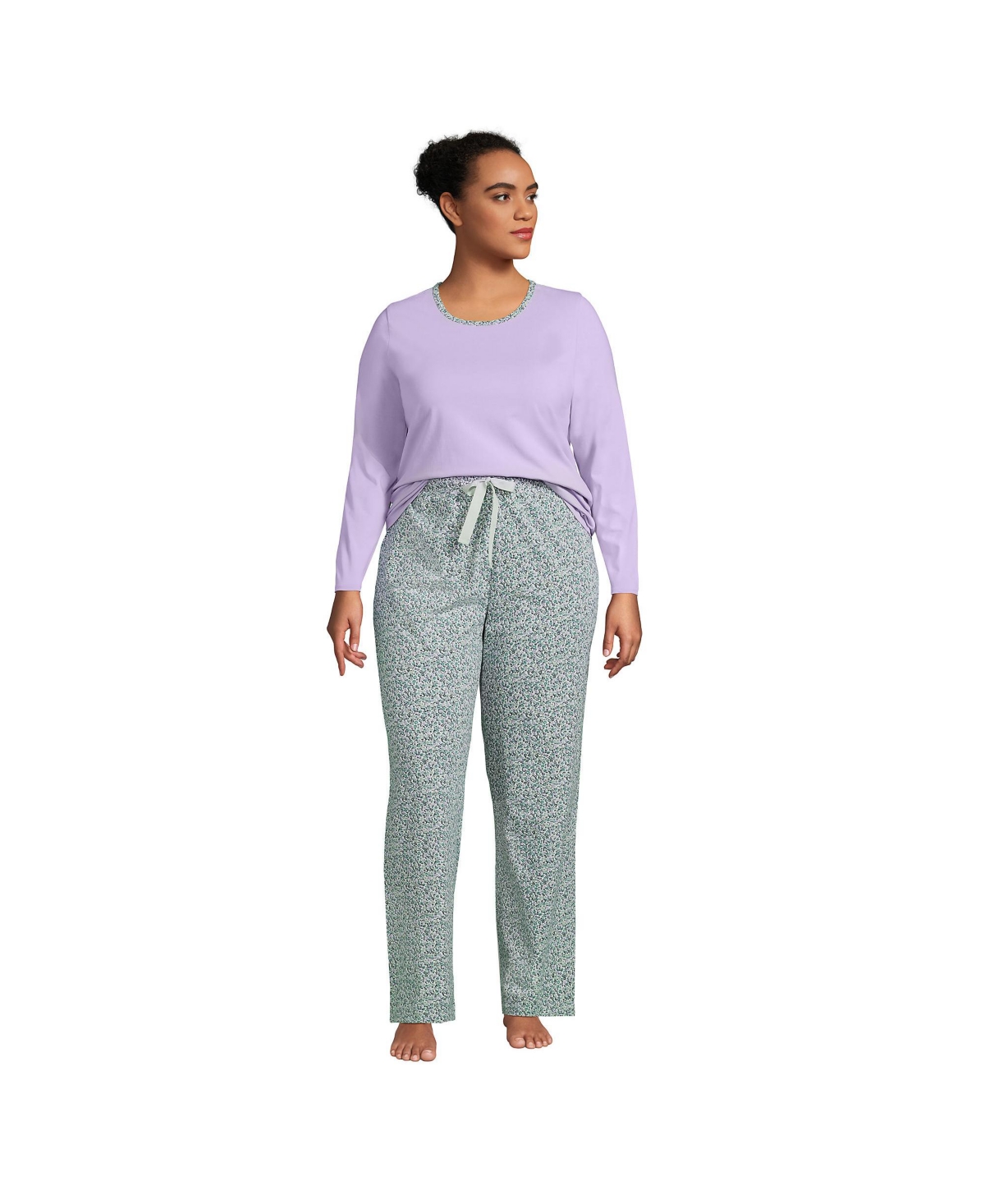 Lands' End Women's Tall Knit Pajama Set Long Sleeve T-shirt And