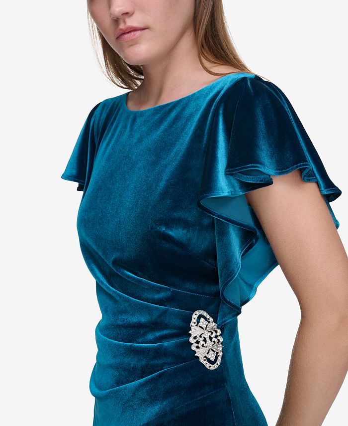 Jessica howard velvet top mesh gown