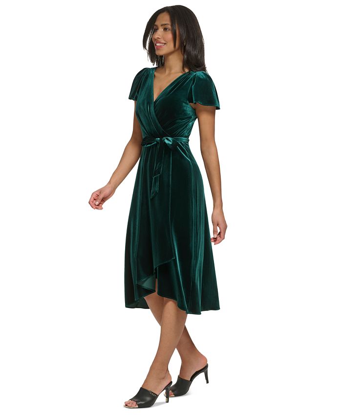 Deep-V Neck Max Velvet Dresses with Flutter Dresses White