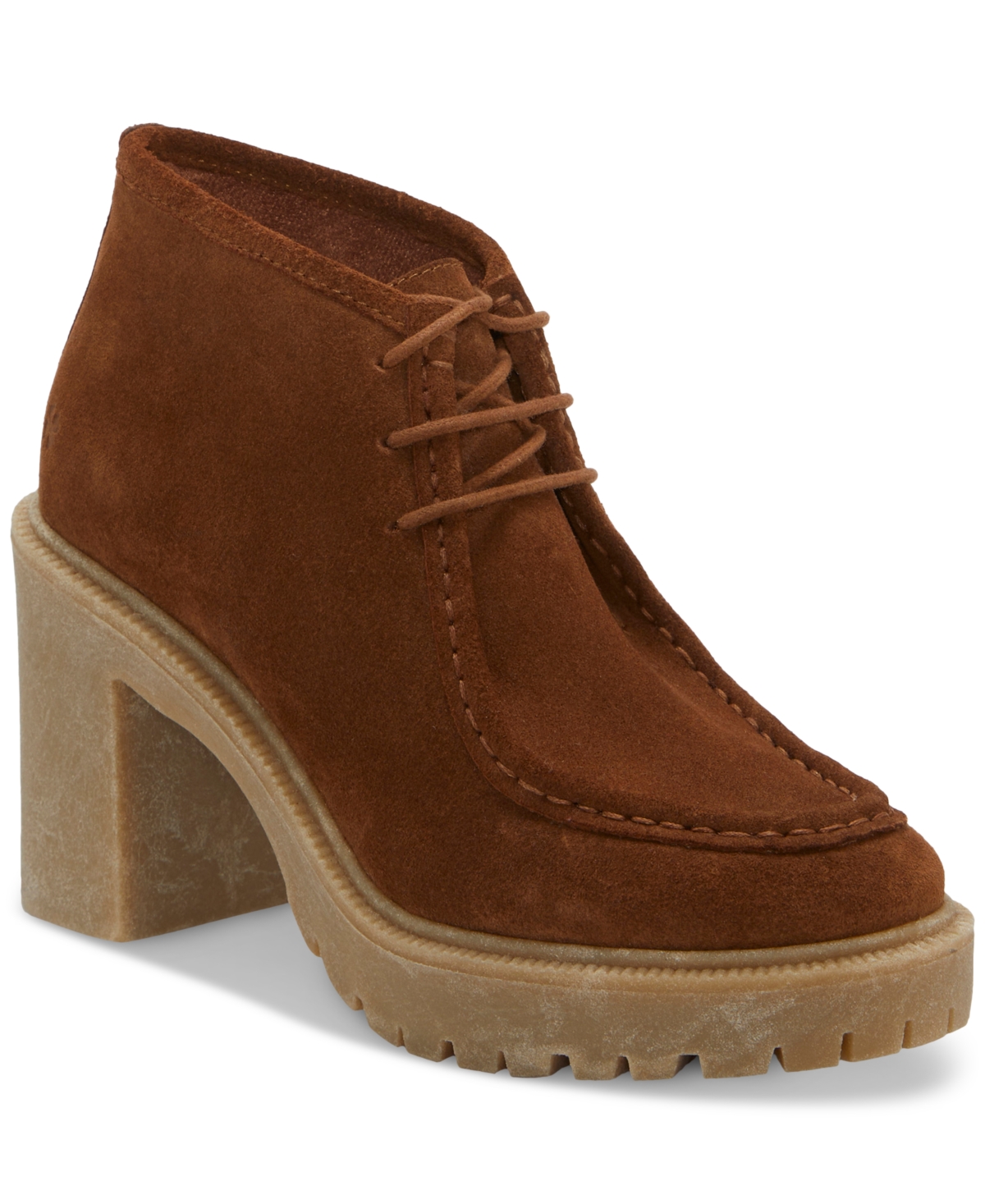 Lucky Brand Women's Holla Lace-up Heeled Lug Sole Booties In Tan Suede
