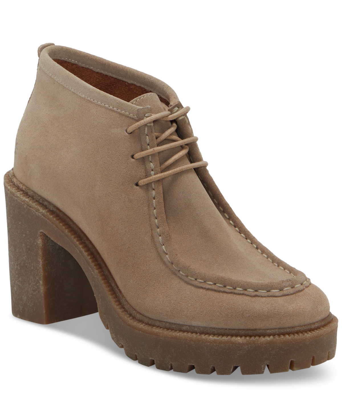 Lucky Brand Women's Holla Lace-up Heeled Lug Sole Booties In Castaro Suede