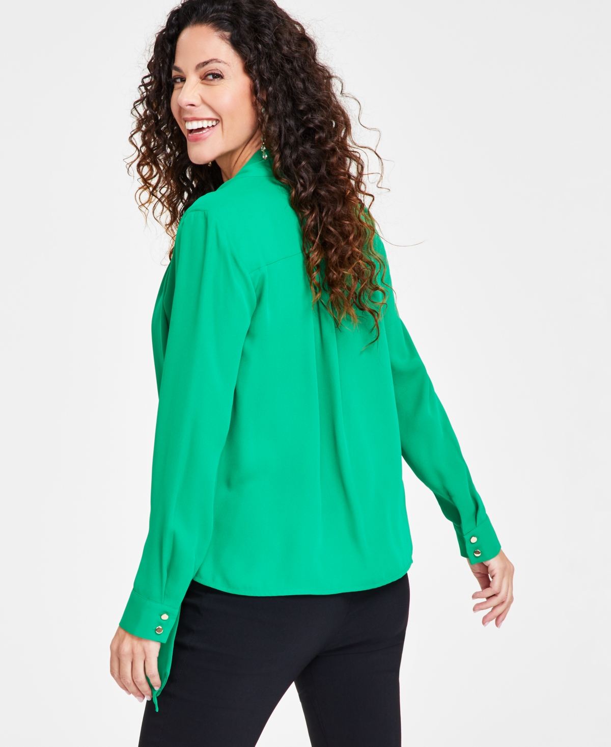 Shop Inc International Concepts Women's Scarf-neck Long-sleeve Blouse, Created For Macy's In Pine Green